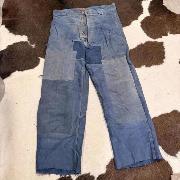 Other - Antique Vintage French Blue Cotton Workwear Pants Distressed